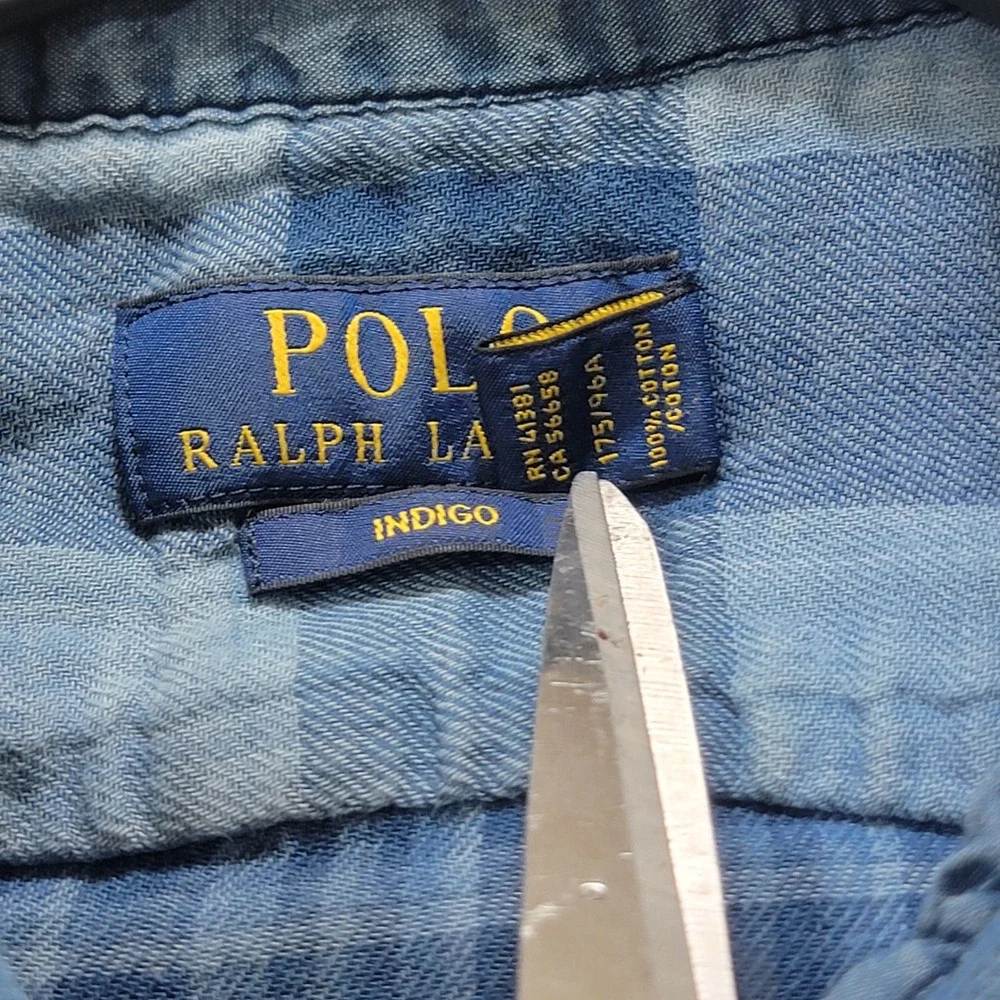 Polo Ralph‎ Lauren Indigo Blue Buffalo Plaid Double Face Flannel Shirt Mens M